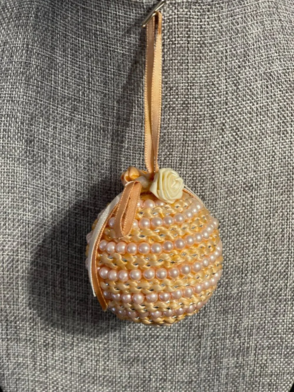 Vintage Handmade Crochet Pale Pink Christmas Ornaments, Set of 9